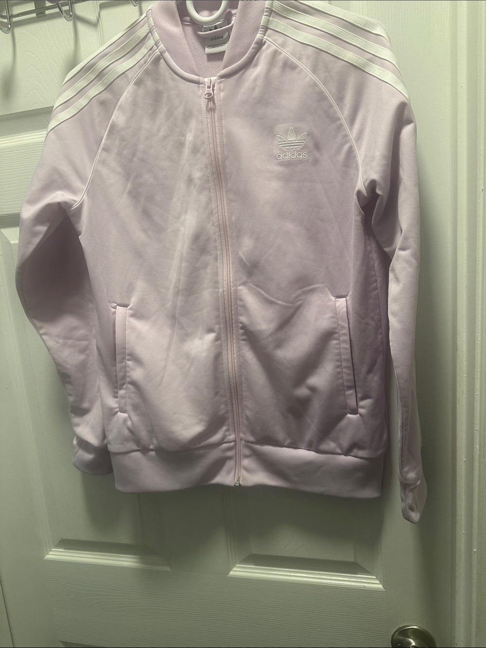 adidas Kids Light Pink Track Jacket with White Stripes